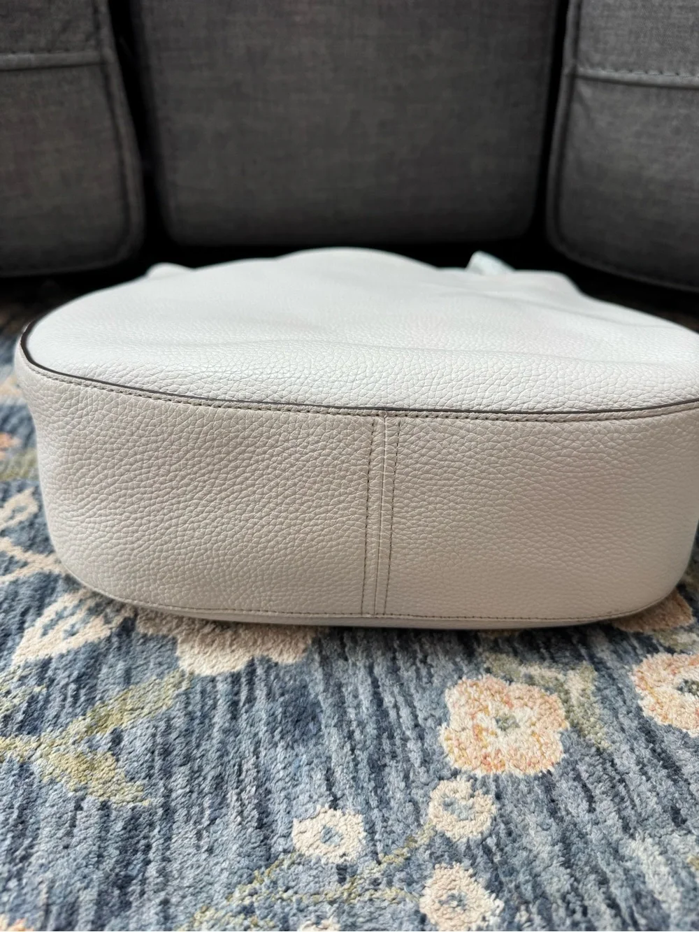 kate spade White Pebbled Leather Crescent Shoulder Bag with Silver Hardware